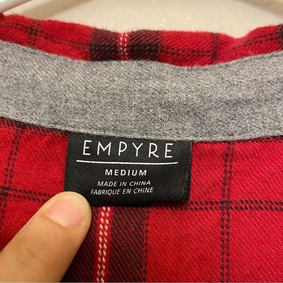 Empyre Zumiez red plaid flannel Cotton button shirts Gray elbow patch M - Picture 3 of 9